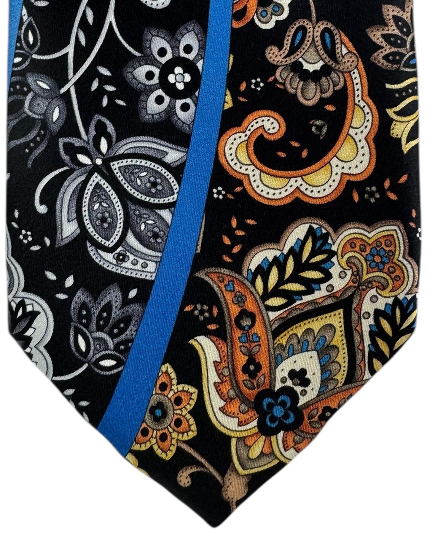 Vitaliano Pancaldi Silk Tie Black Gray Brown Ornamental Navy Swirly Stripe
