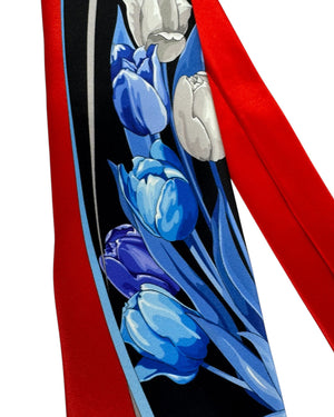Vitaliano Pancaldi Silk Tie Blue Tulips On Red blue Black