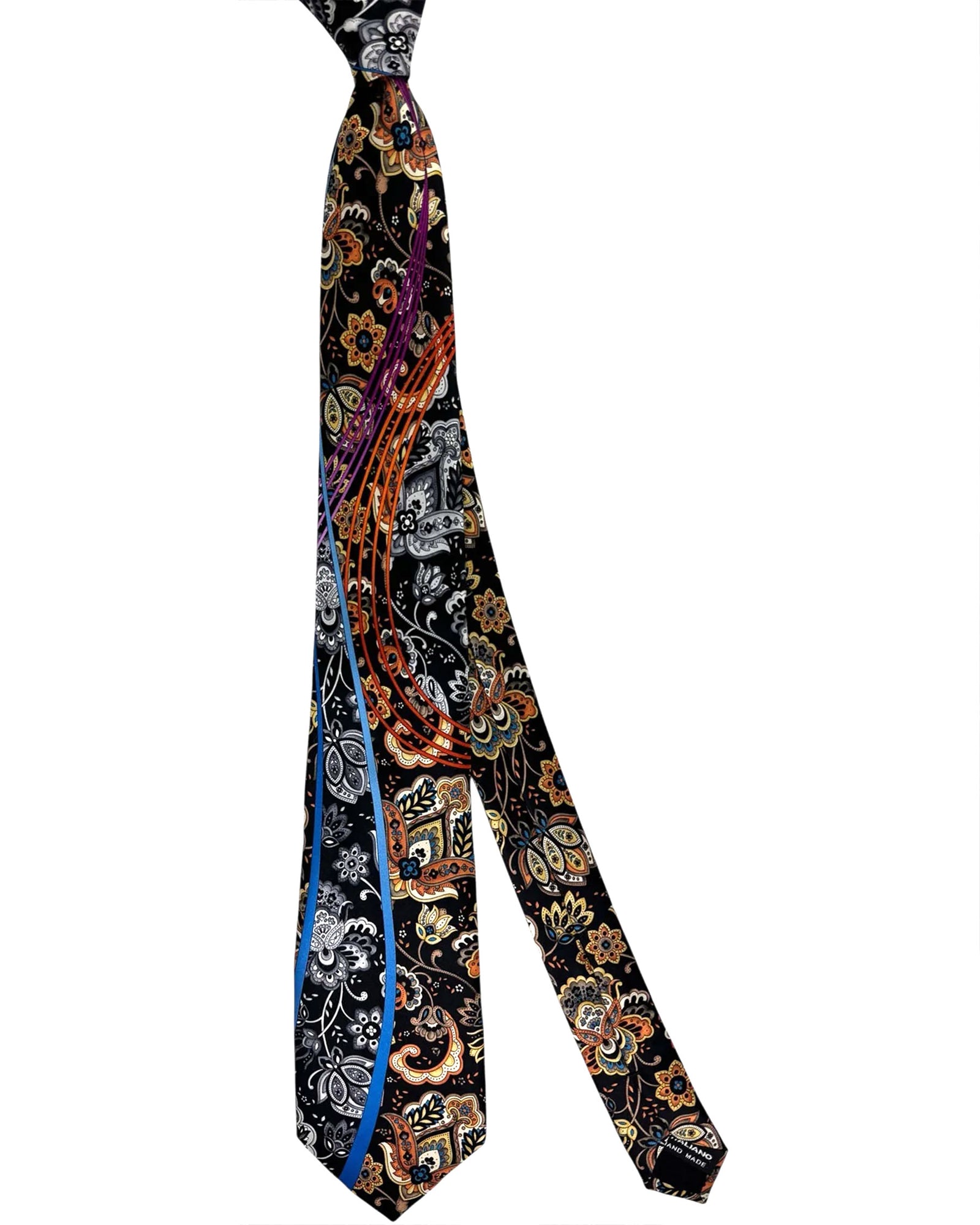 Vitaliano Pancaldi Silk Tie Black Gray Brown Ornamental Navy Swirly Stripe