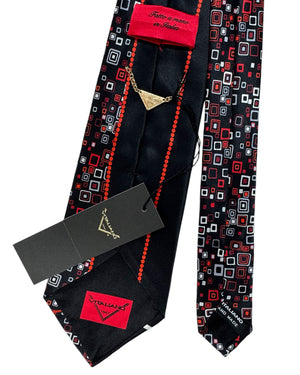 Vitaliano Pancaldi Tie Black Red Maroon Rectangles Design