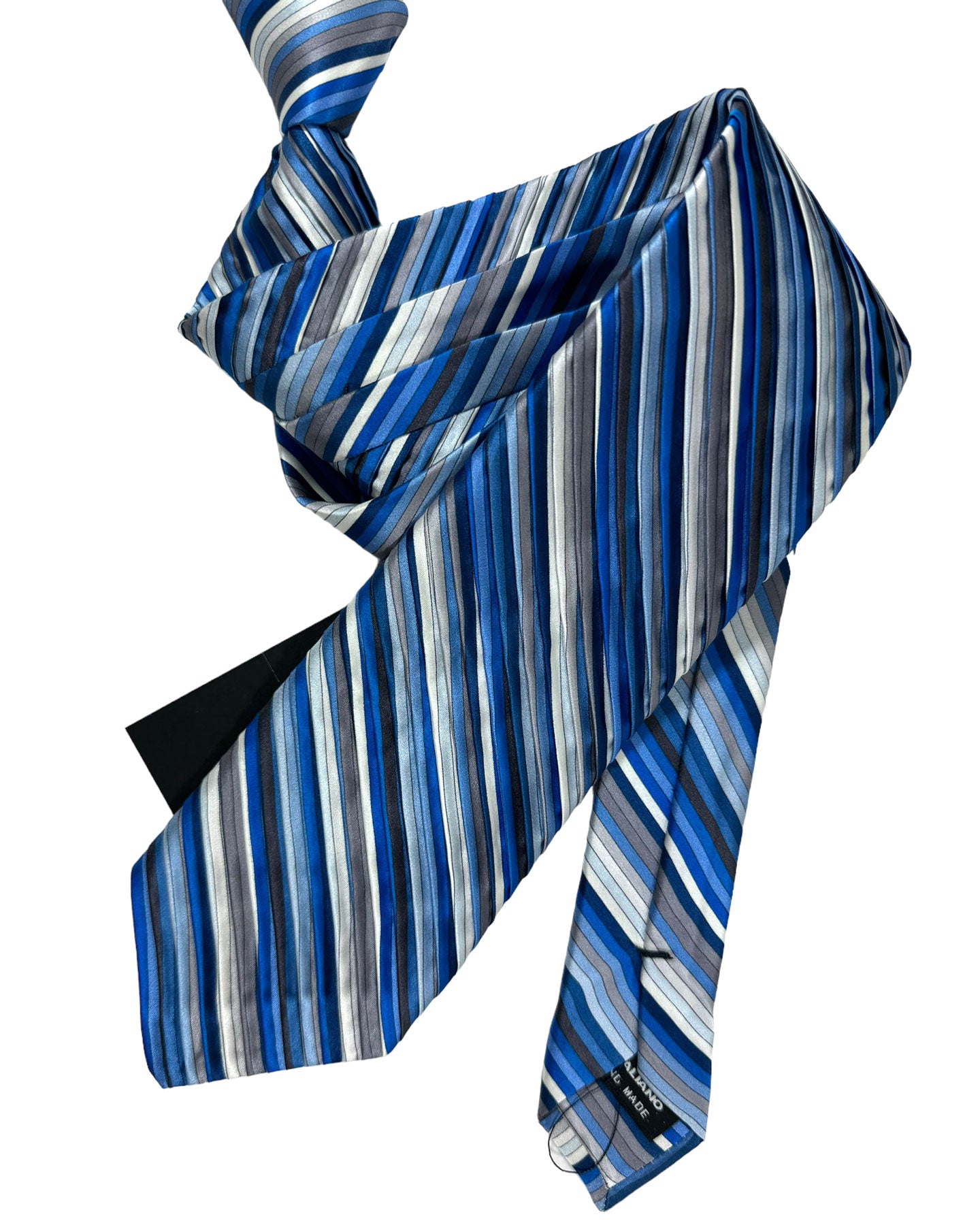 Vitaliano Pancaldi PLEATED SILK Tie Blue Gray Stripes
