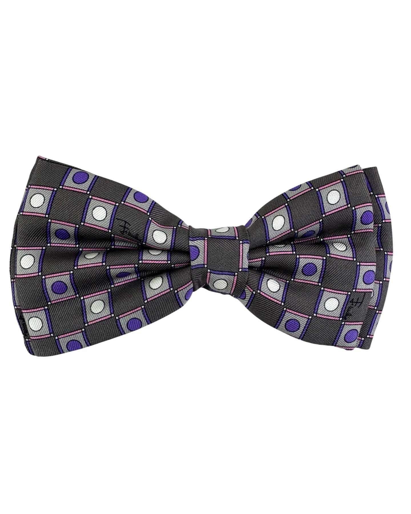 Emilio Pucci Bow Tie Gray Purple Pink Dots & Squares