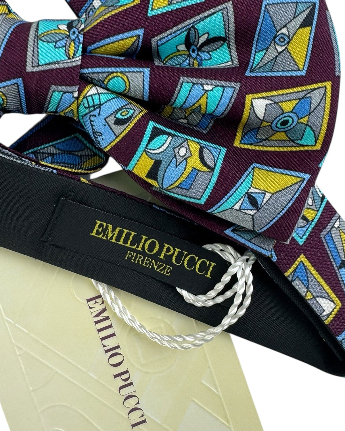 Emilio Pucci Silk Bow Tie Maroon Sky Blue Olive - Pre-Tied Italian Bowtie