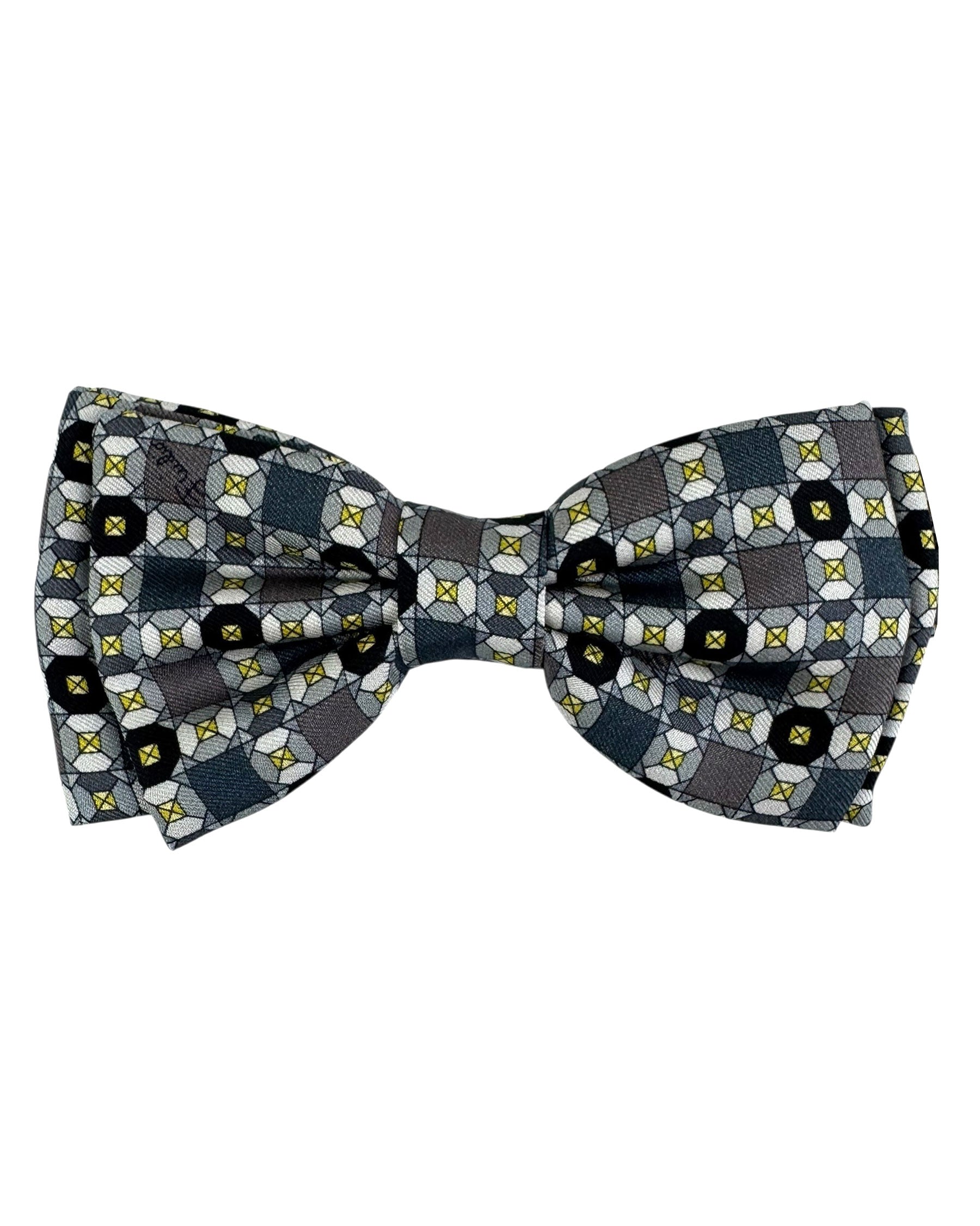 Emilio Pucci Silk Bow Tie Gray Black Geometric Design - Pre-Tied Bowtie