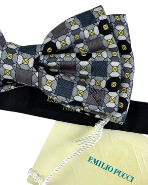 Emilio Pucci Silk Bow Tie Gray Geometric Design - Pre-Tied Bowtie