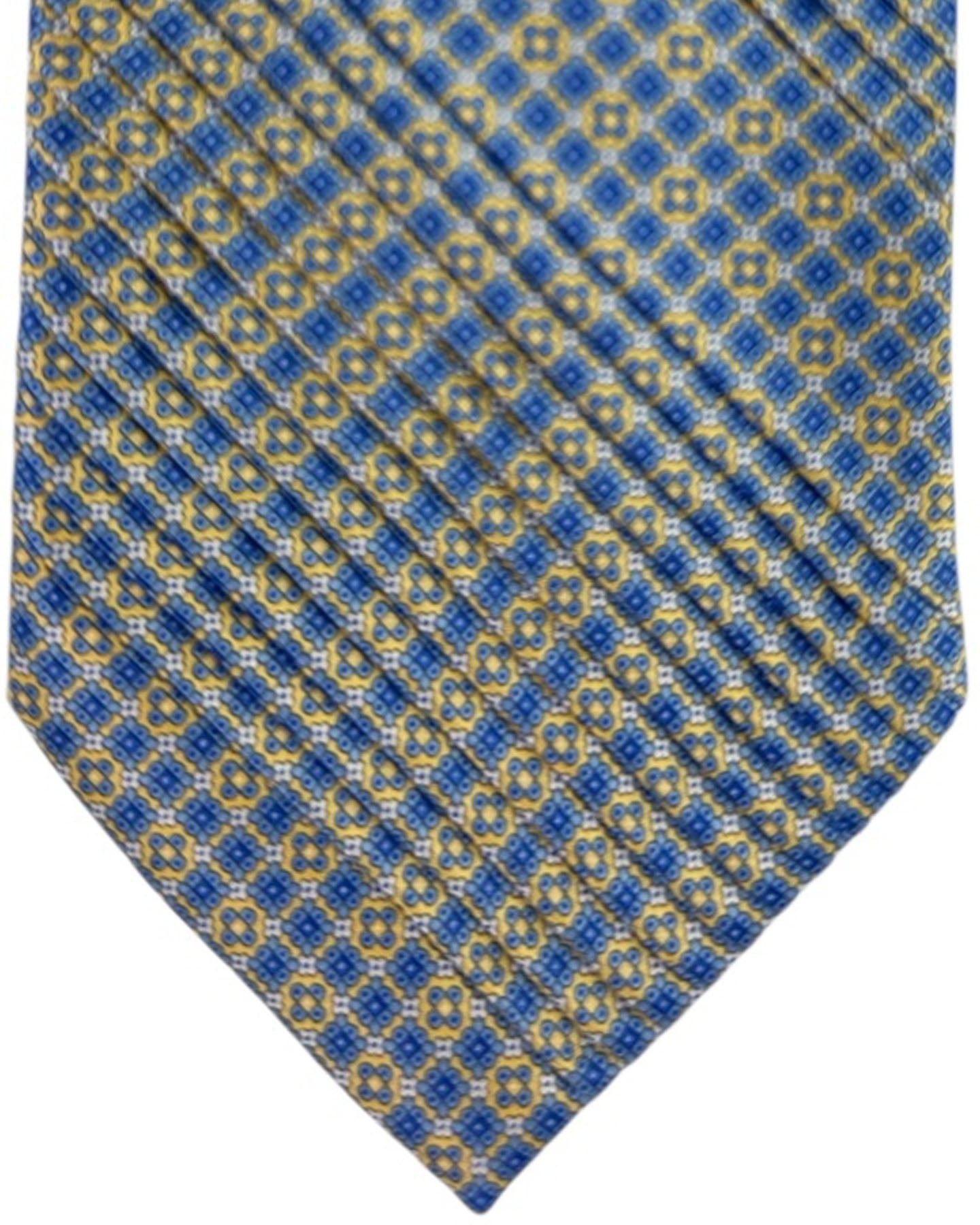 Stefano Ricci Silk Tie Blue Gold Micro Floral Grid Pattern