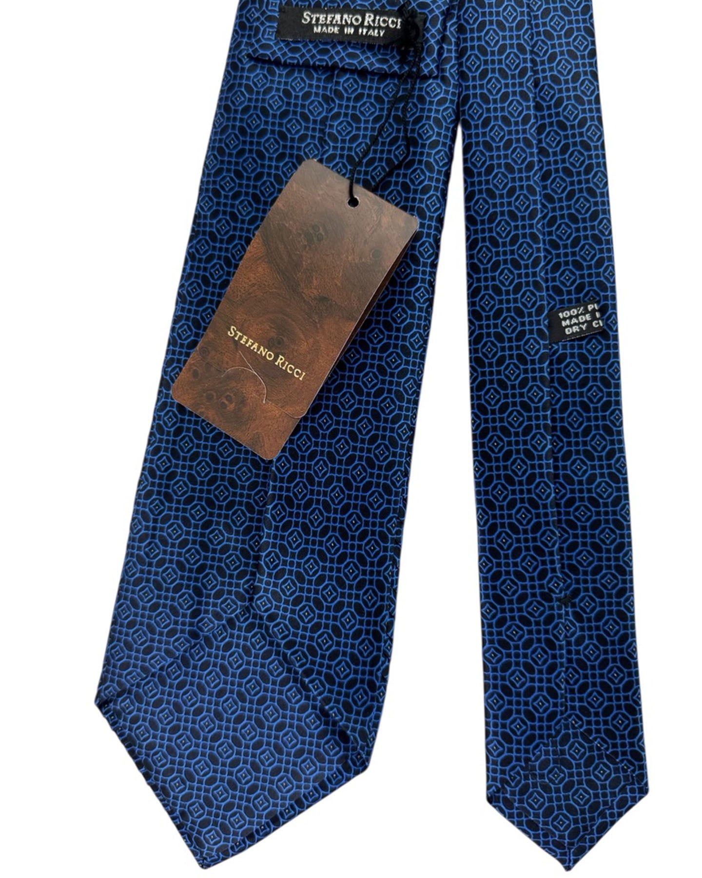 Stefano Ricci Silk Tie Blue Black Geometric Grid Pattern