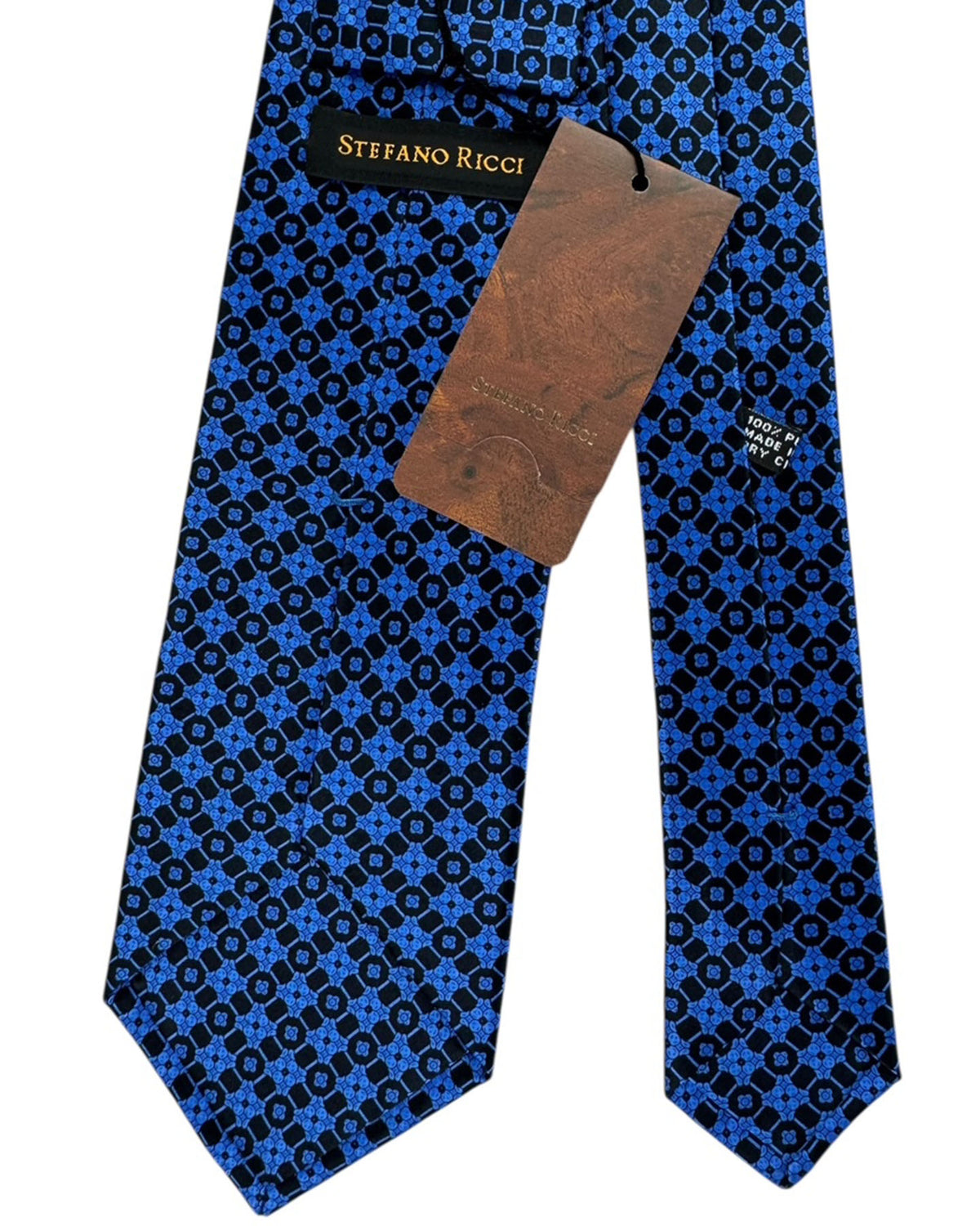 Stefano Ricci Silk Tie Royal Blue Hexagonal Tile Pattern
