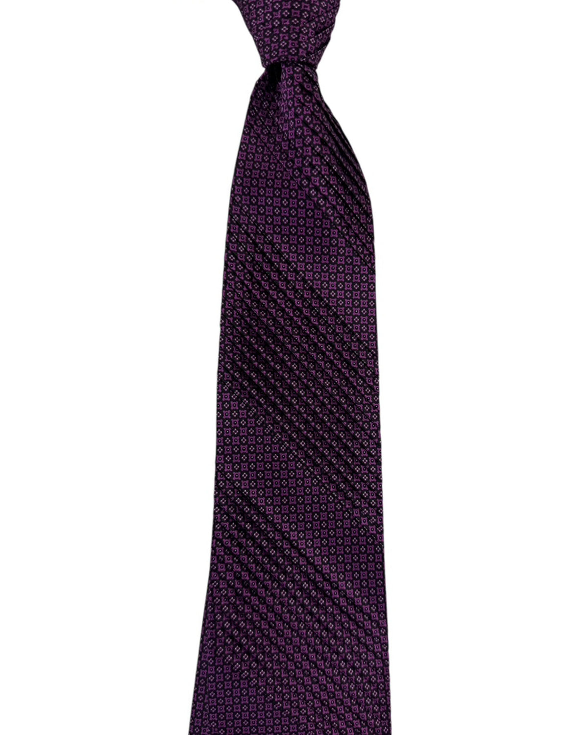 Stefano Ricci Pleated Silk Tie Purple Micro Floral Geometric Pattern