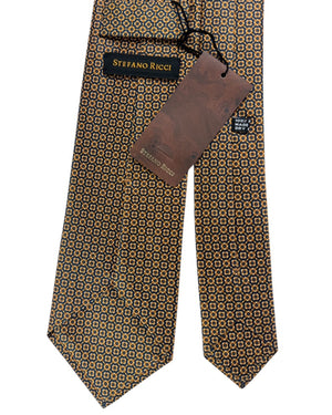 Stefano Ricci Silk Tie Midnight Blue With Gold Circular Medallion Pattern