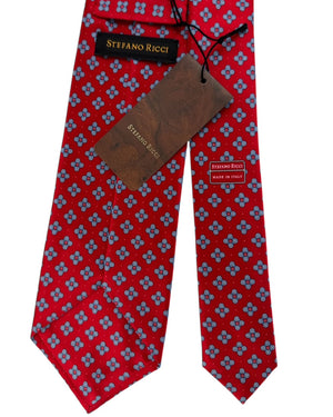 Stefano Ricci Silk Tie  Red With Blue Floral Cluster Pattern