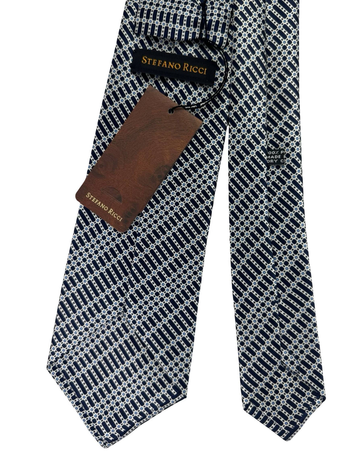 Stefano Ricci Tie Black Silver Blue Pattern Stripes