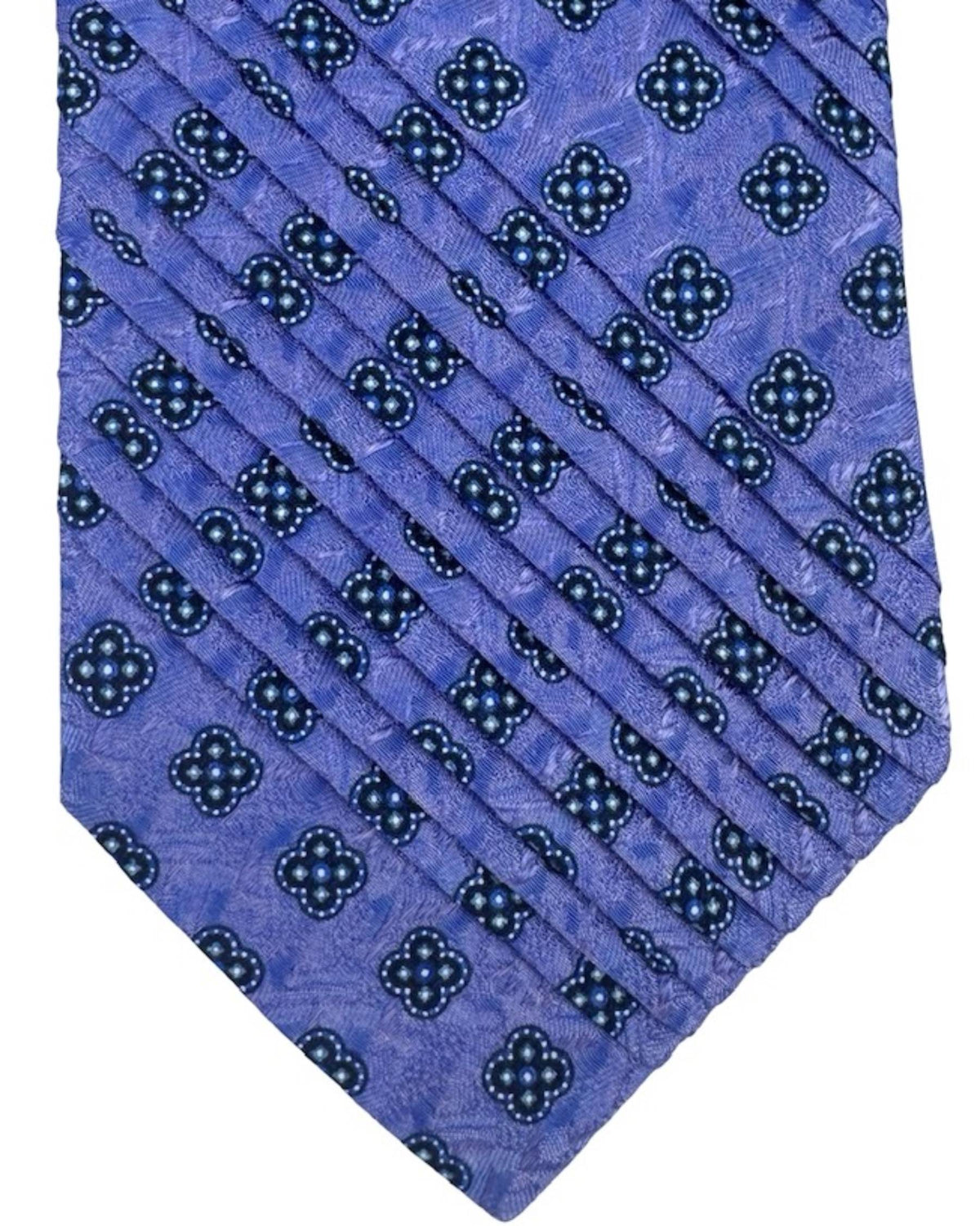 Stefano Ricci Pleated Silk Tie Lilac Dark Blue Micro Medallions