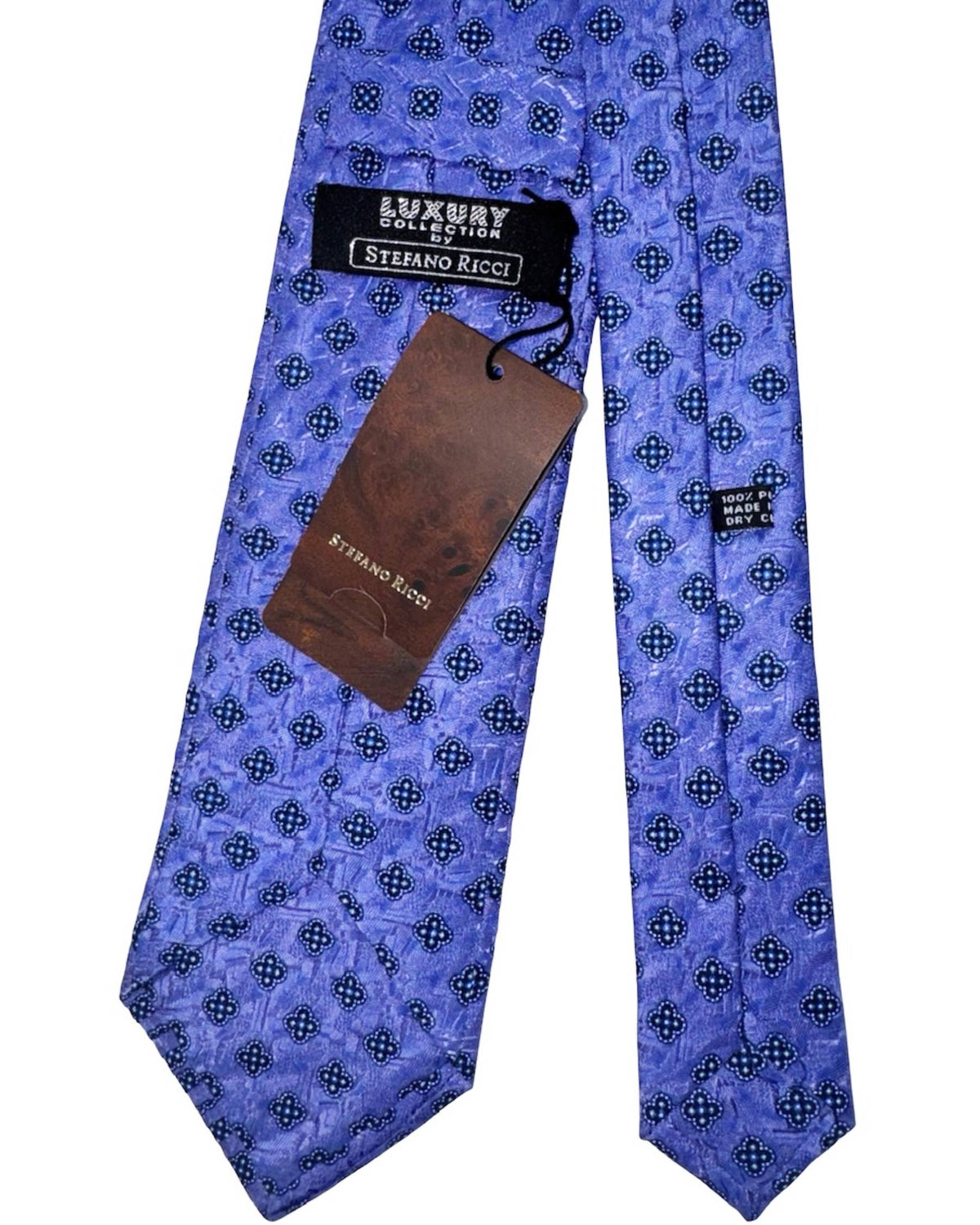 Stefano Ricci Pleated Silk Tie Lilac Dark Blue Micro Medallions