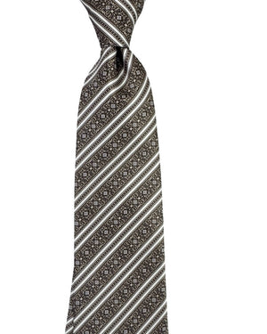 Stefano Ricci Tie Taupe Brown Silver Ornate Stripes