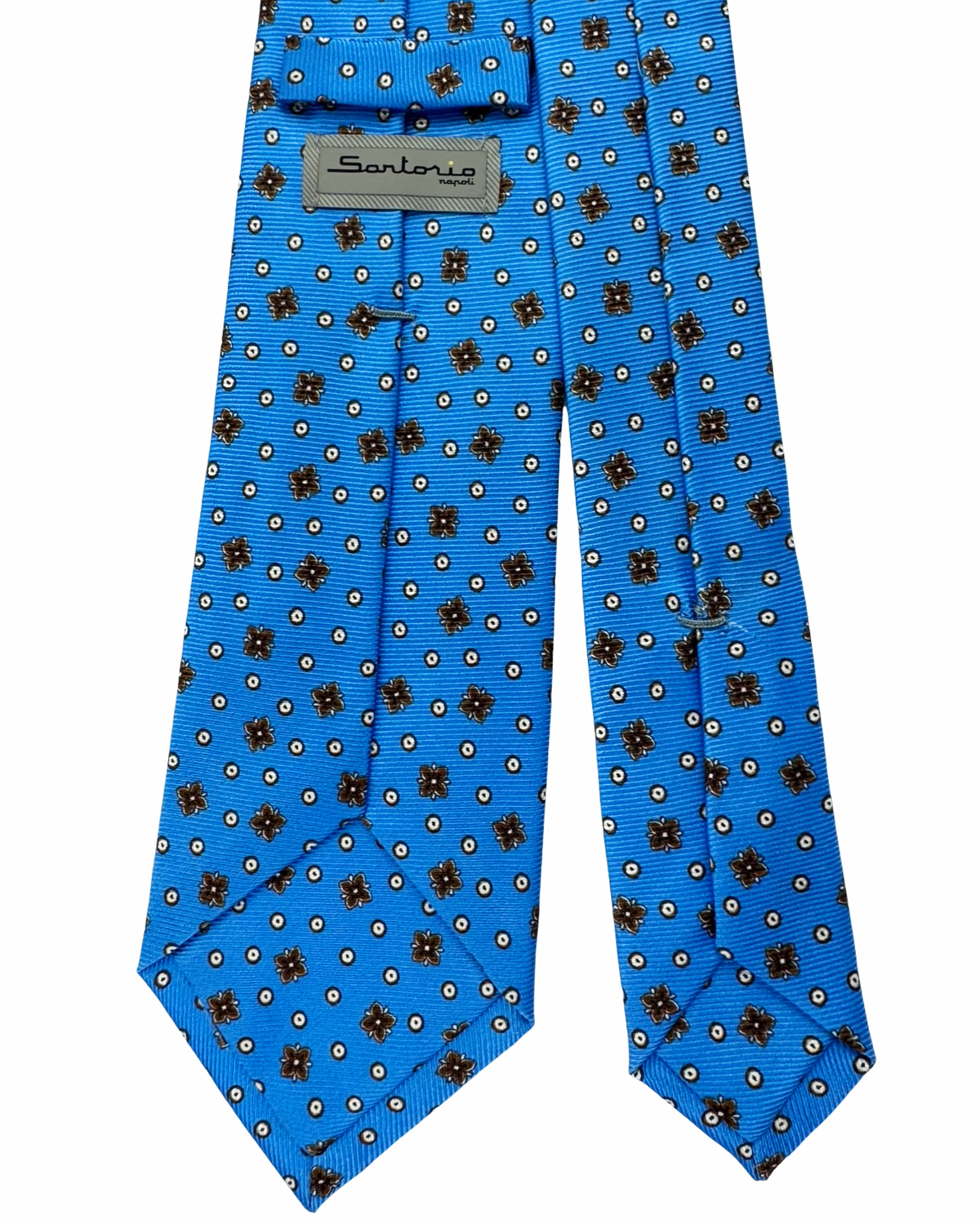 Sartorio Napoli Silk Tie Blue Brown Floral Dots