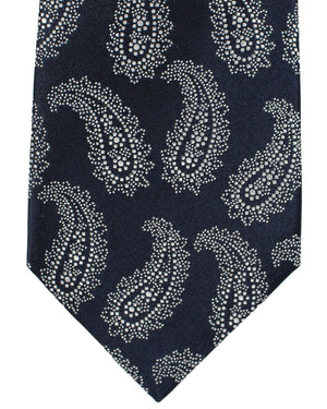 Sartorio Napoli Silk Tie Black Midnight Blue Silver Paisley Design