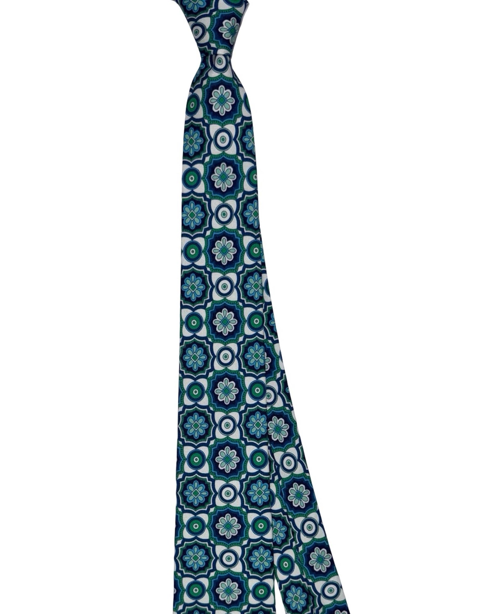 Sartorio Napoli Sevenfold Tie Green Blue White Ornamental Tile Design