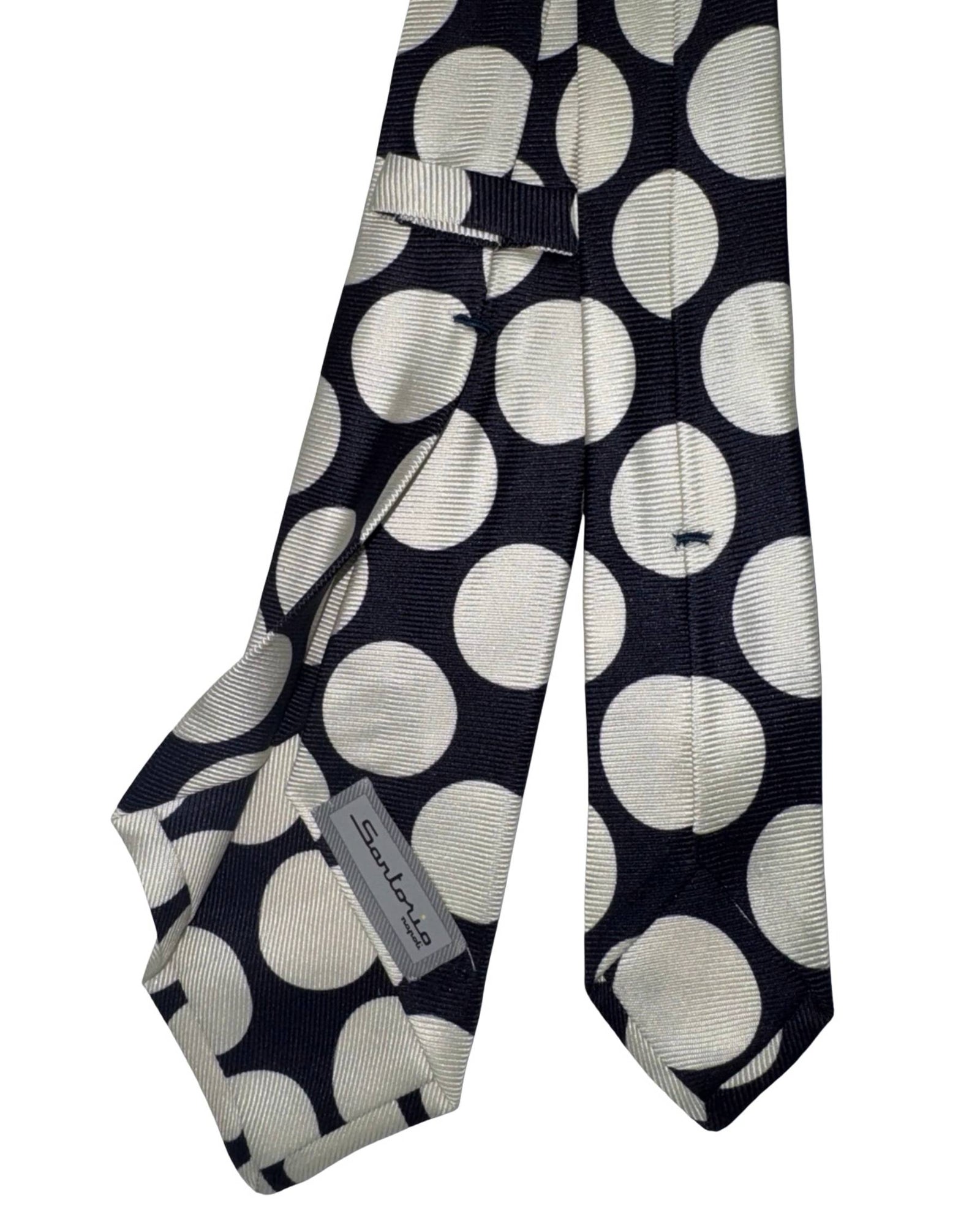 Sartorio Napoli Sevenfold Tie Dark Navy White Large Dots