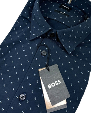 Hugo Boss Sport Shirt Midnight Blue Pattern Slim Fit L REDUCED - SALE