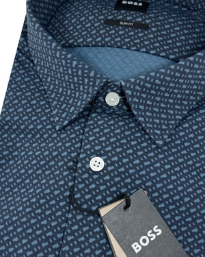 Hugo Boss Sport Shirt Midnight Gray Pattern L Slim Fit REDUCED - SALE
