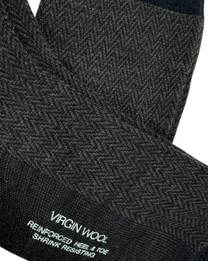 Cesare Attolini Wool Socks Brown Black Mini Herringbone US 11 1/2 - EUR 45 Over The Calf SALE
