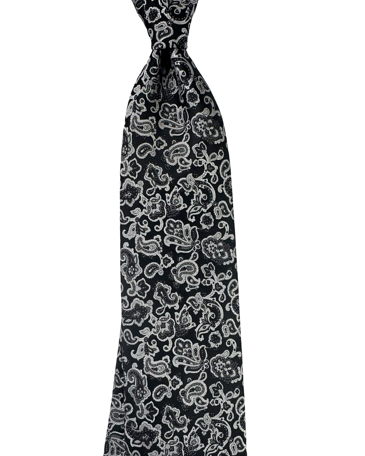 Stefano Ricci Tie Black Gray Silver Paisley - Jacquard Silk