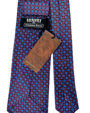 Stefano Ricci Tie Maroon Blue Striped Mini Flowers Design