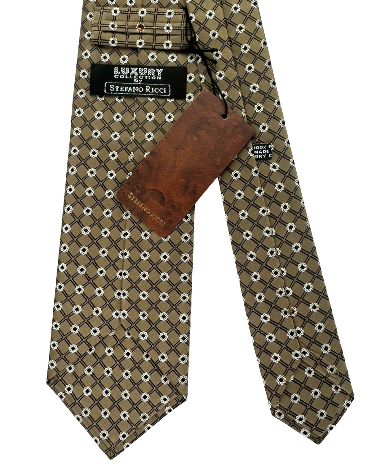 Stefano Ricci Tie Taupe Geometric Mini Flowers