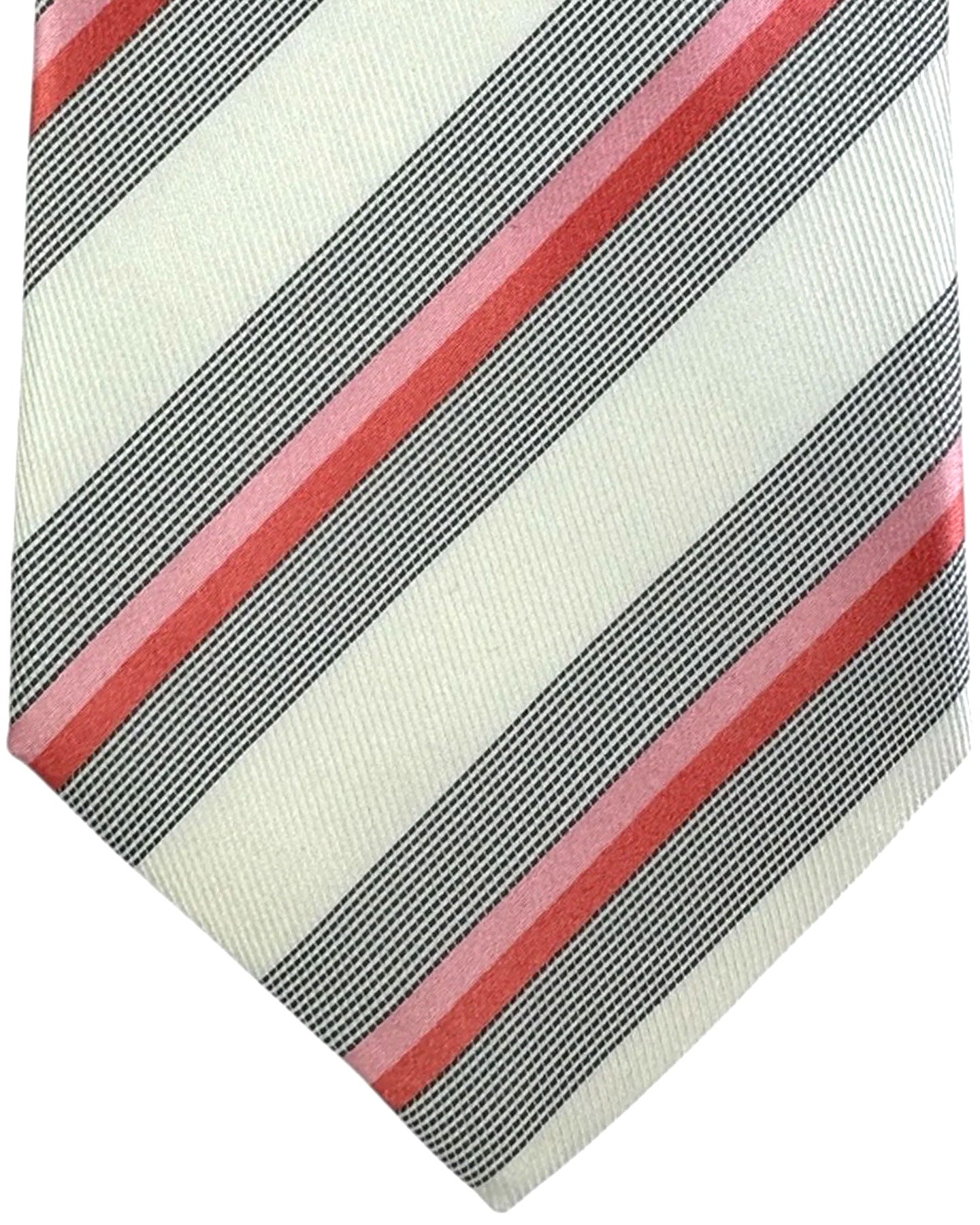 Valextra Silk Tie White Pink Black Stripes - Wide Necktie FINAL SALE