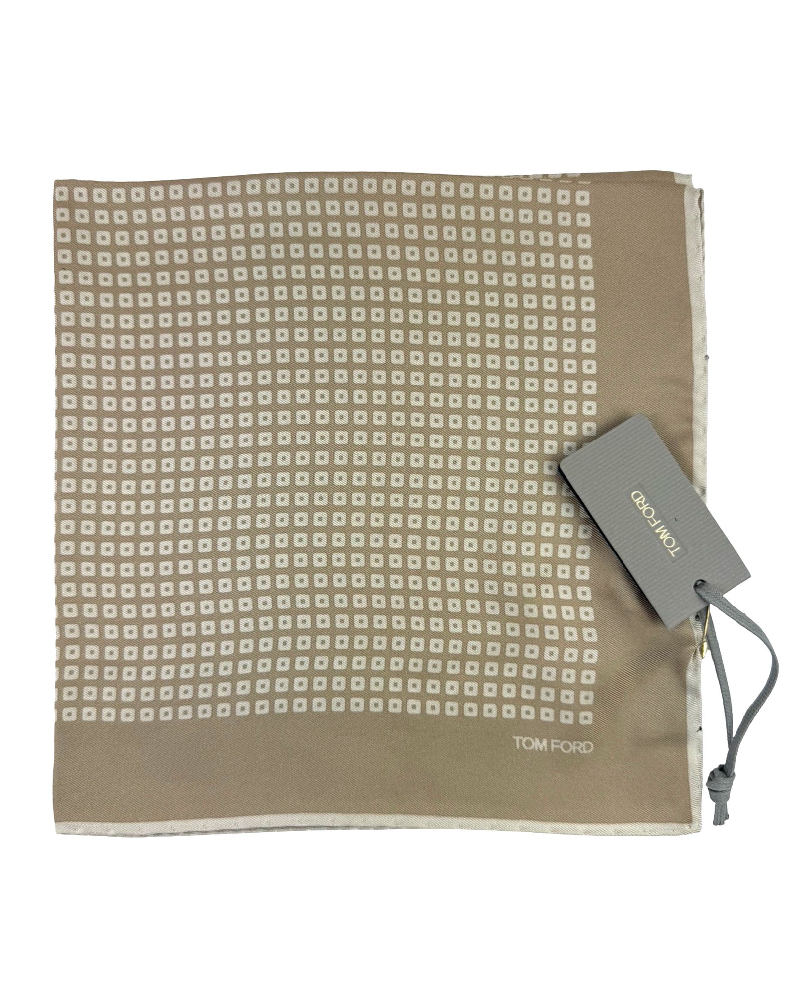 Tom Ford Silk Pocket Square Taupe Geometric Squares Design