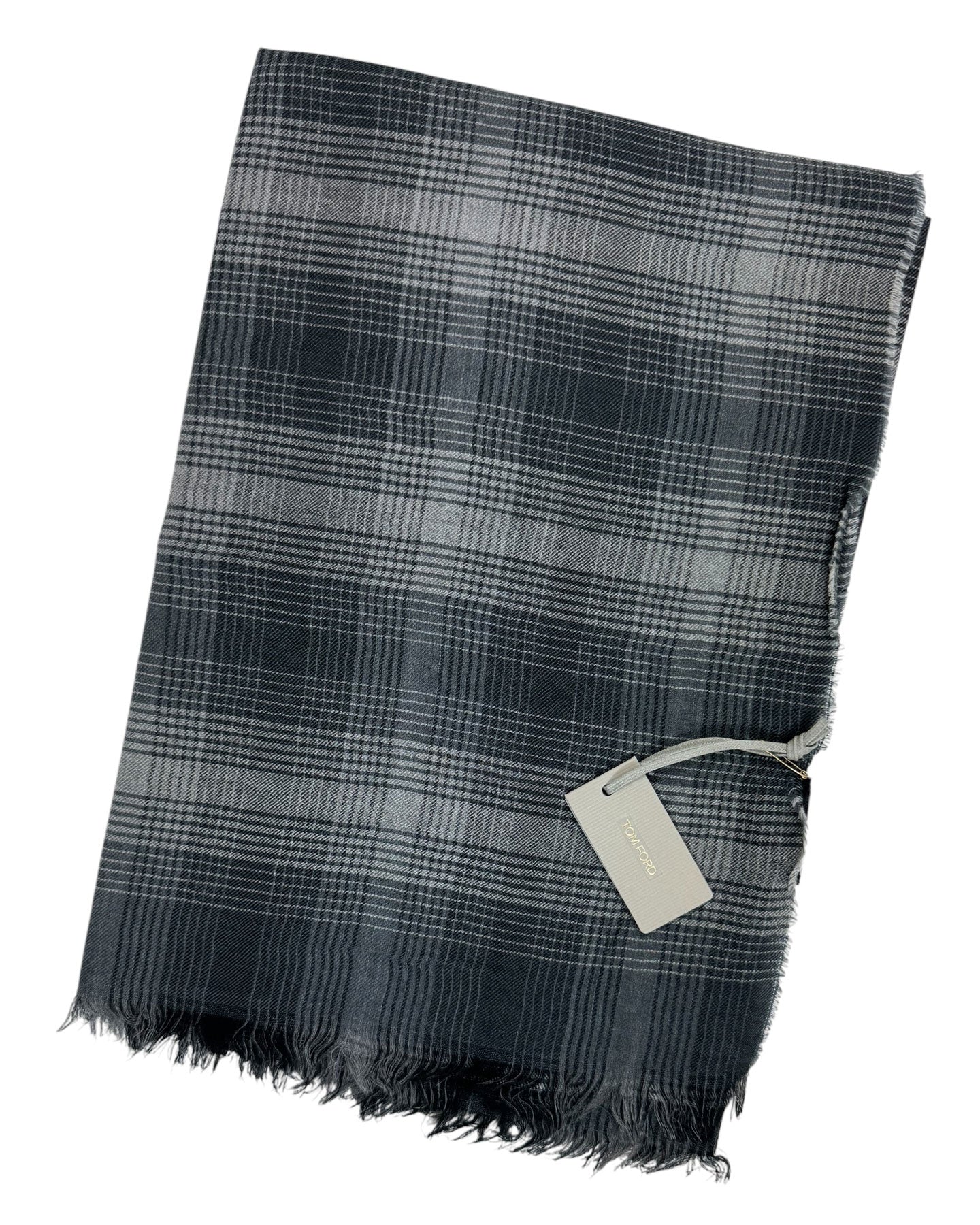 Tom Ford Short Scarf Black Gray Glen Check 