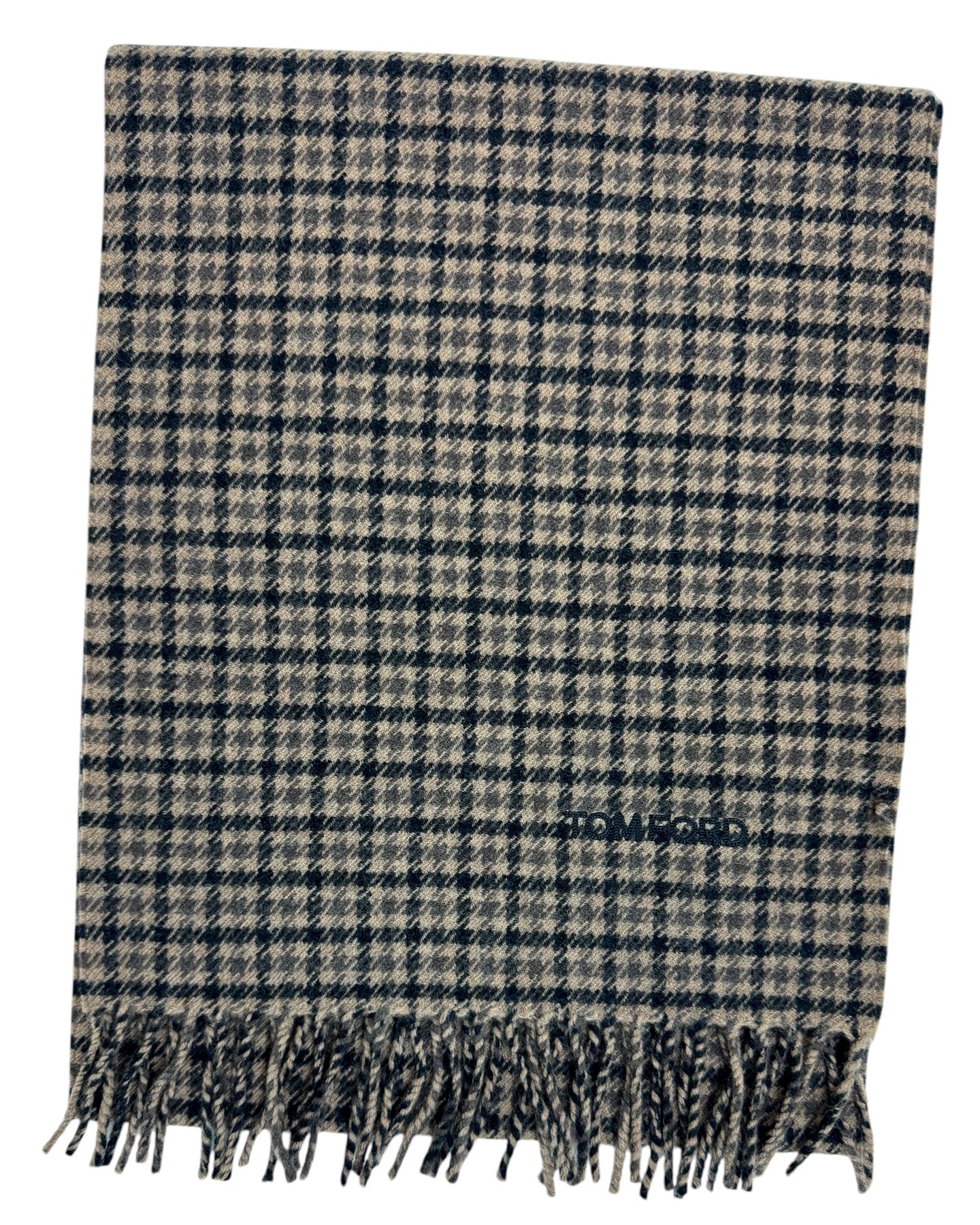 Tom Ford Scarf Brown Check Wool Cashmere