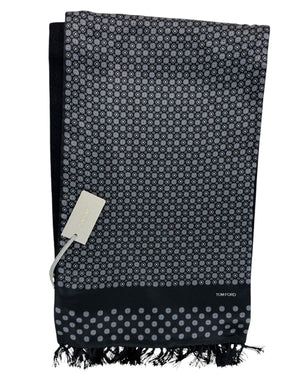 Tom Ford Scarf Black Silver Geometric Fringe Cashmere Silk