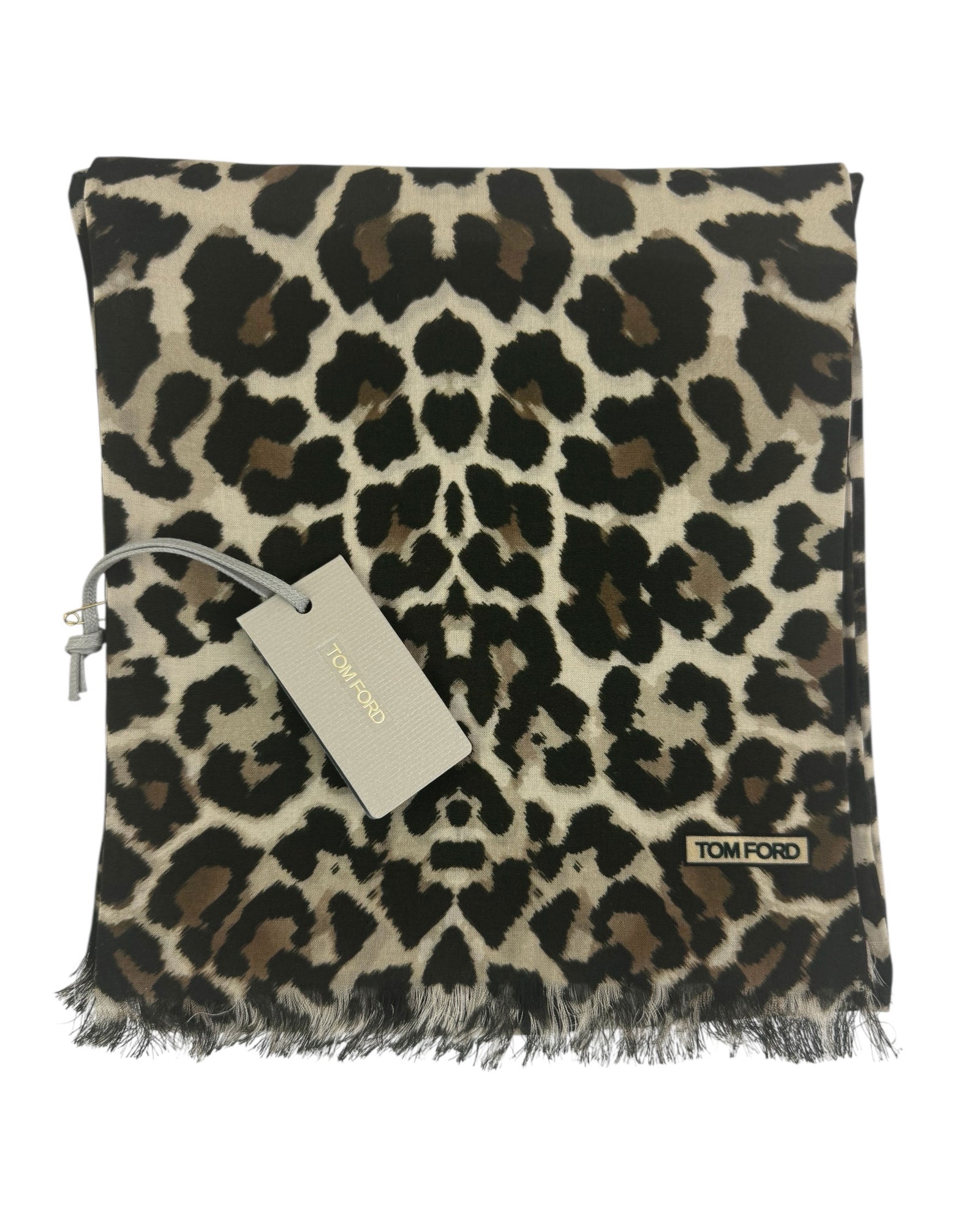 Tom Ford Scarf Beige Brown Black Leopard Design