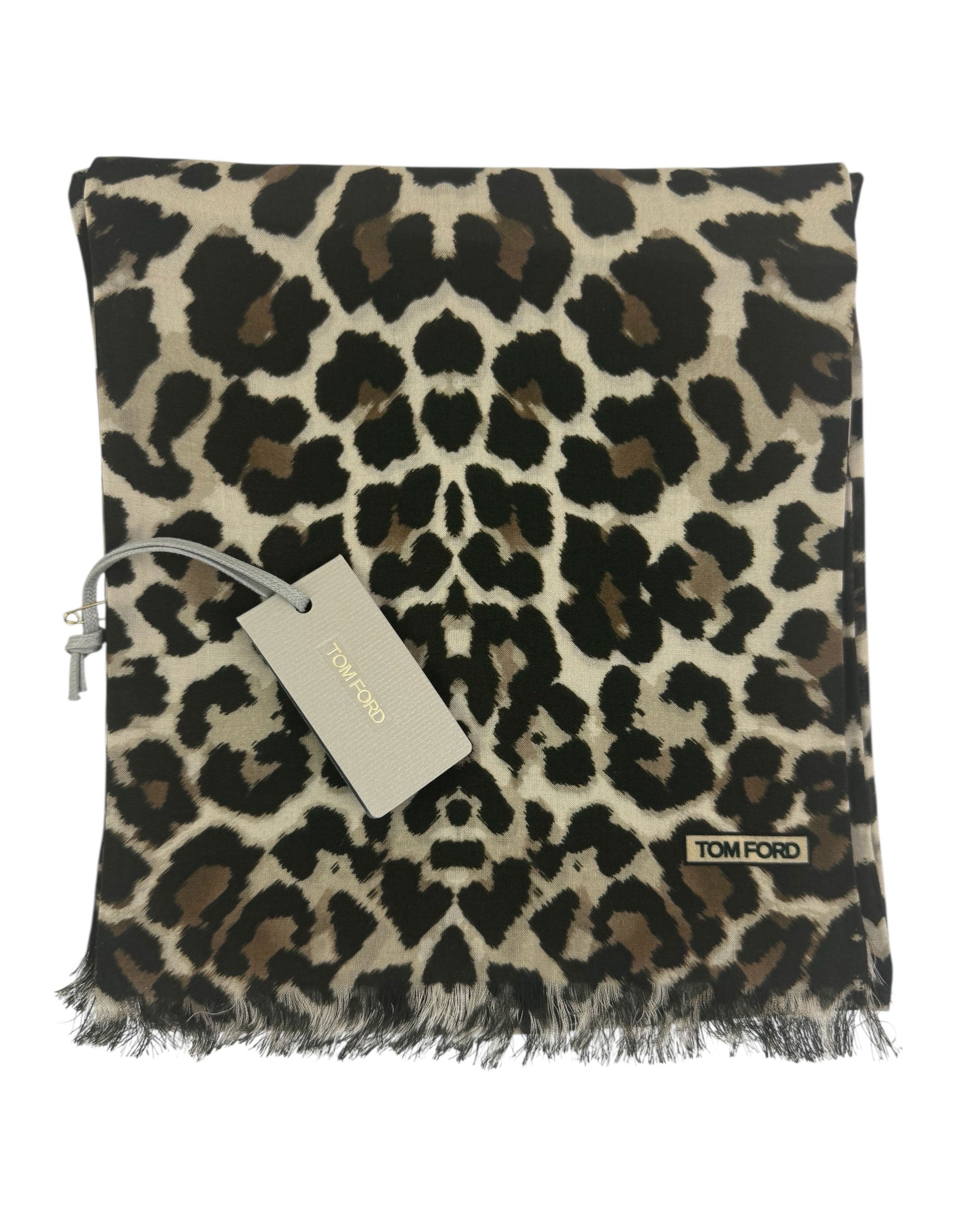 Tom Ford Scarf Beige Brown Black Leopard Design