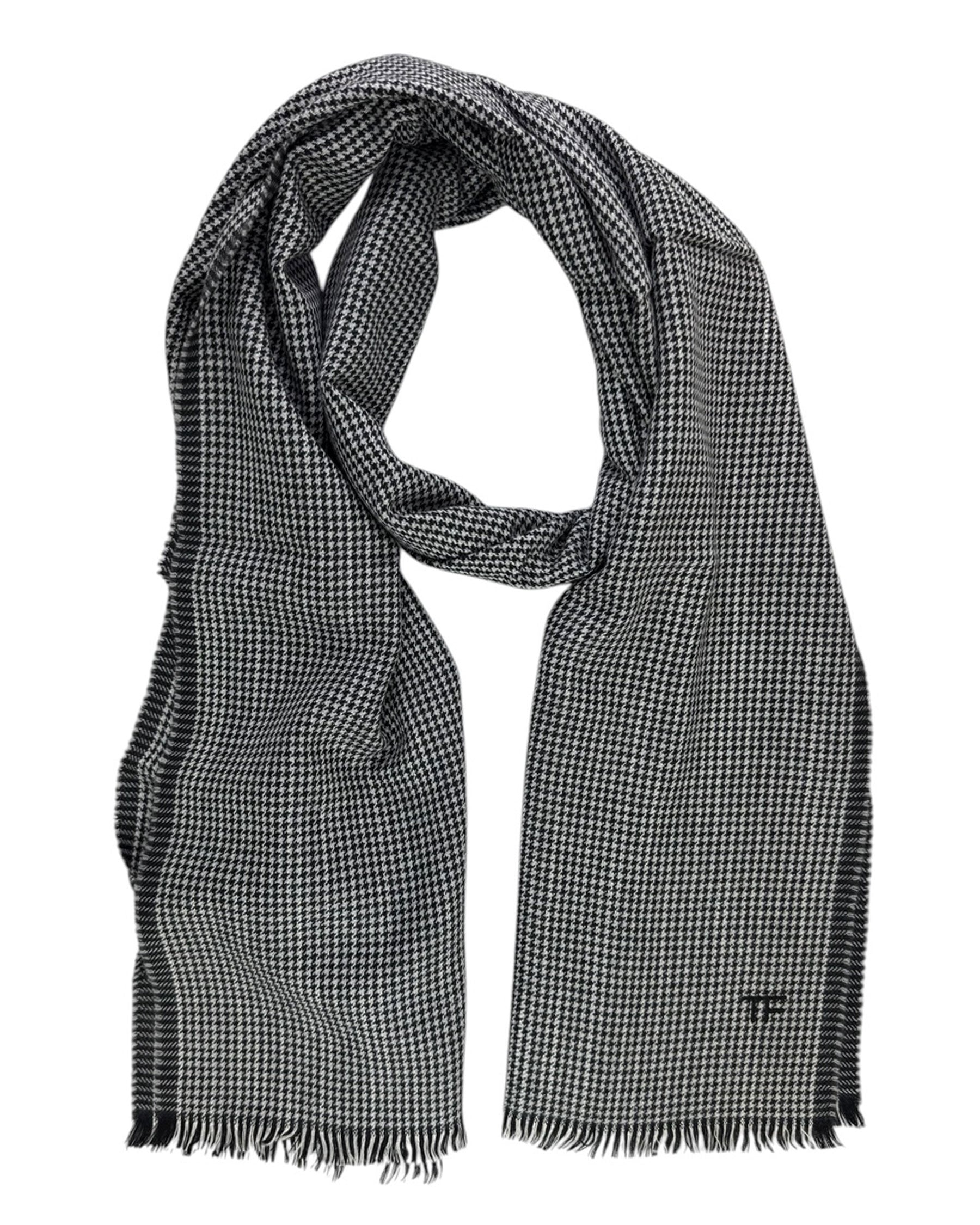 Tom Ford Scarf Gray Black Silver Houndstooth