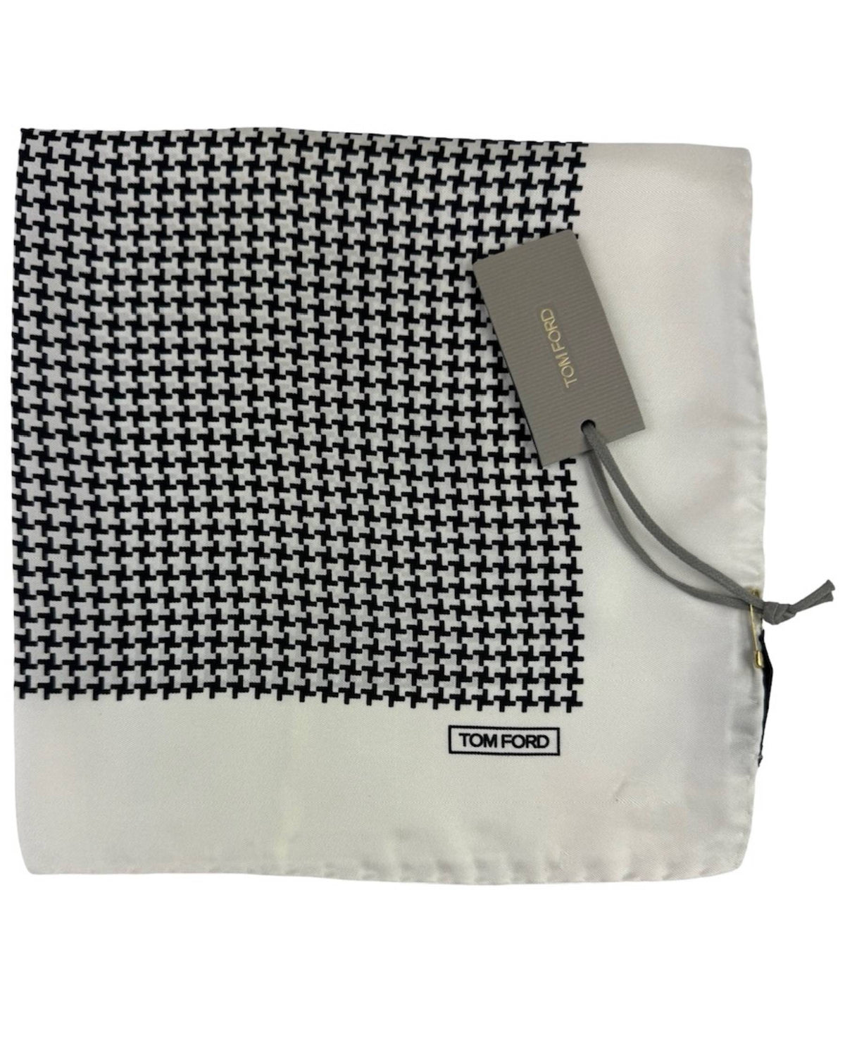 Tom Ford Silk Pocket Square Black White Houndstooth