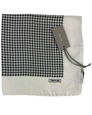 Tom Ford Silk Pocket Square Black White Houndstooth