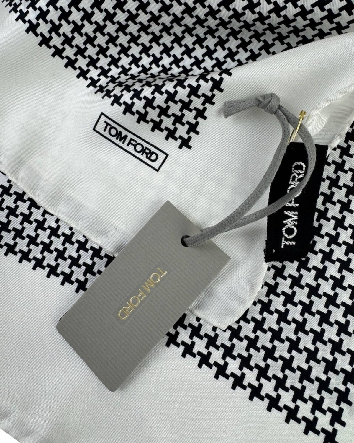 Tom Ford Silk Pocket Square Black White Houndstooth