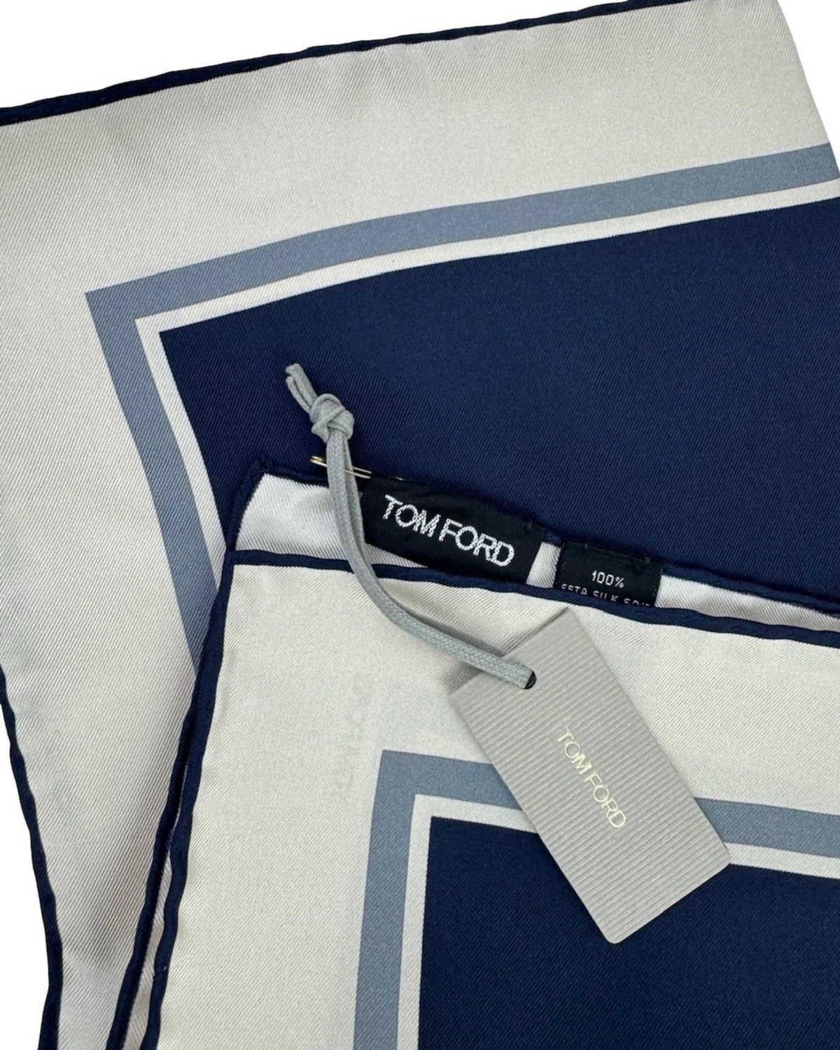 Tom Ford Silk Pocket Square Dark Navy White Color Block