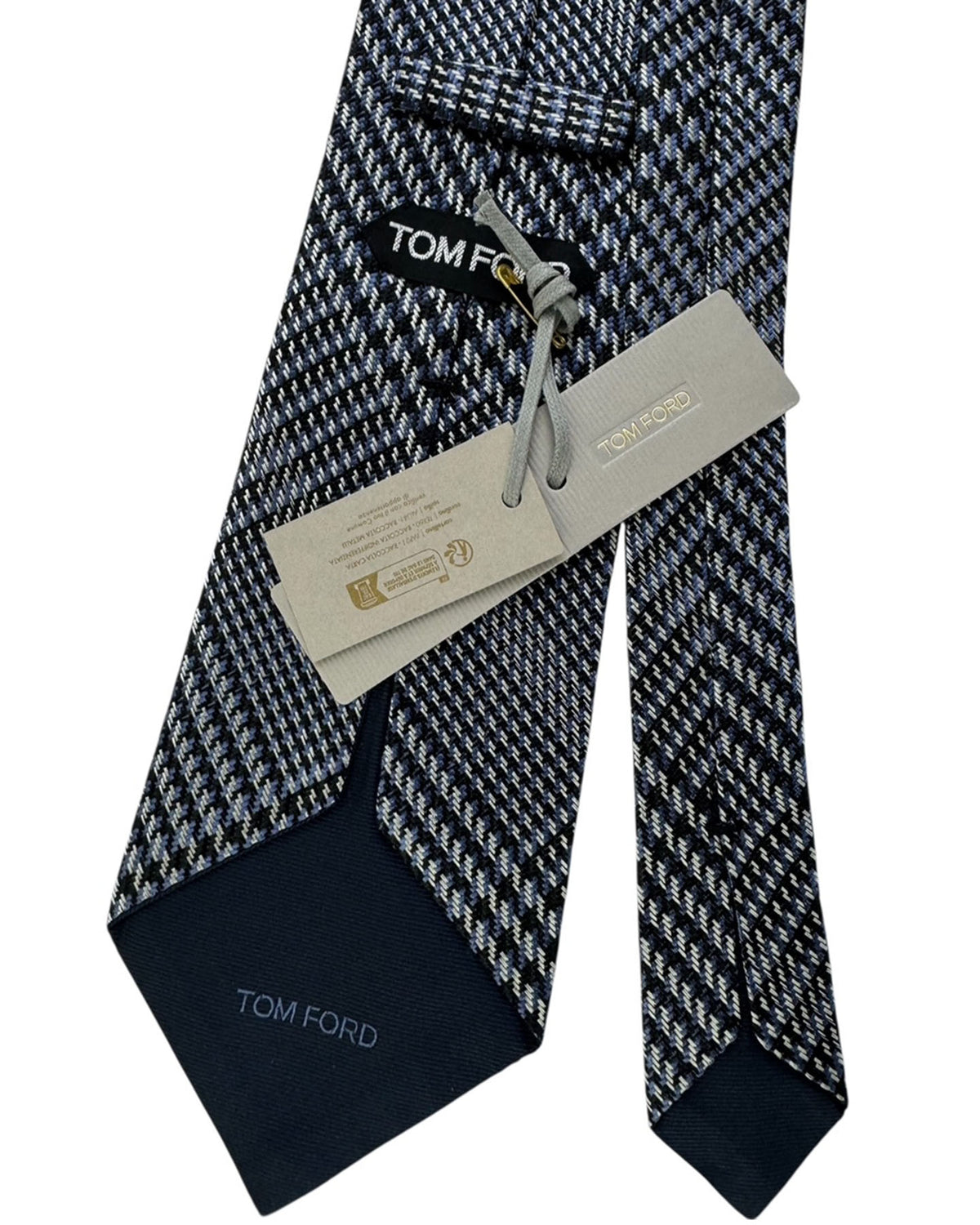 Tom Ford Silk Tie Blue and White Houndstooth