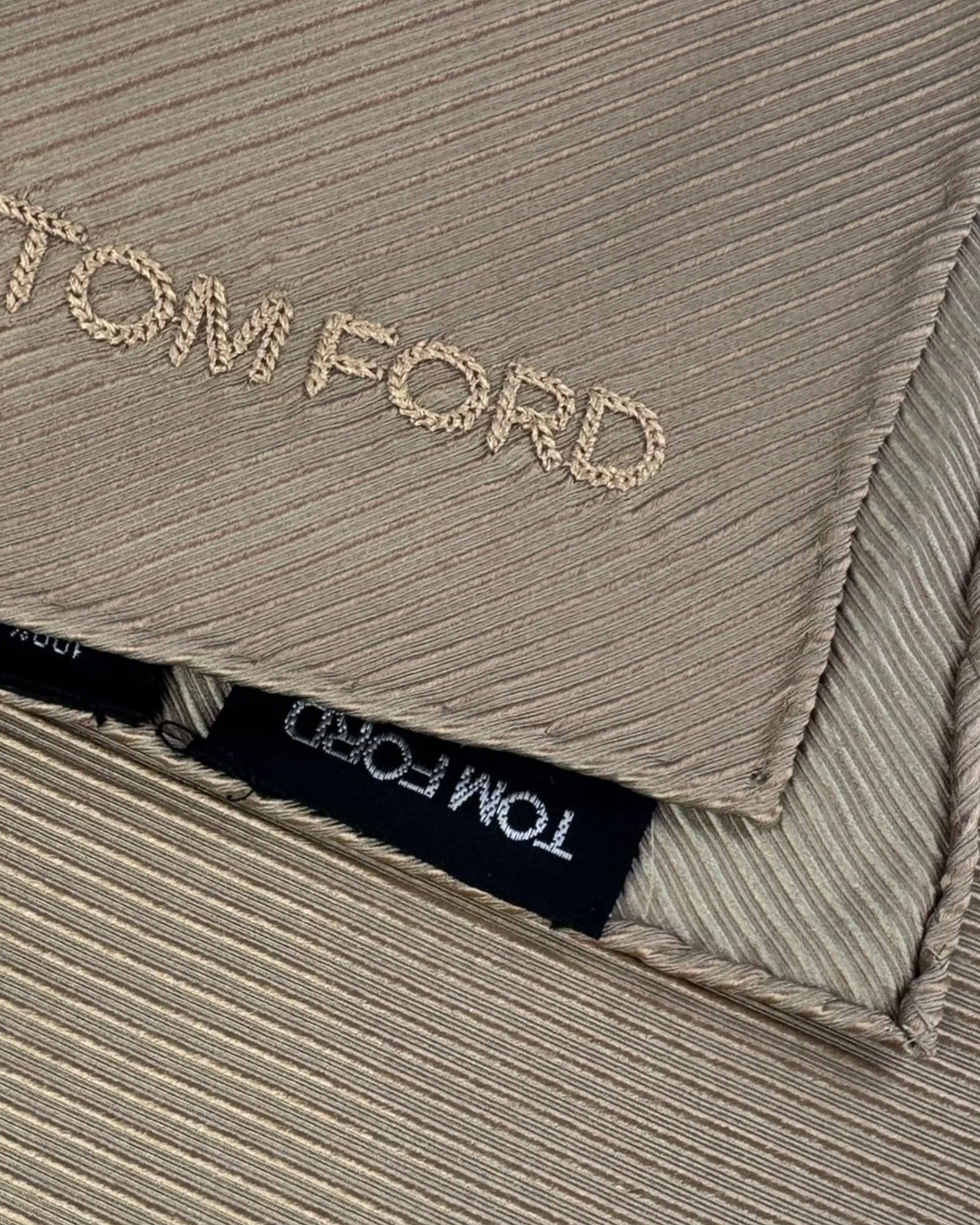 Tom Ford Silk Pocket Square Taupe Grosgrain SALE