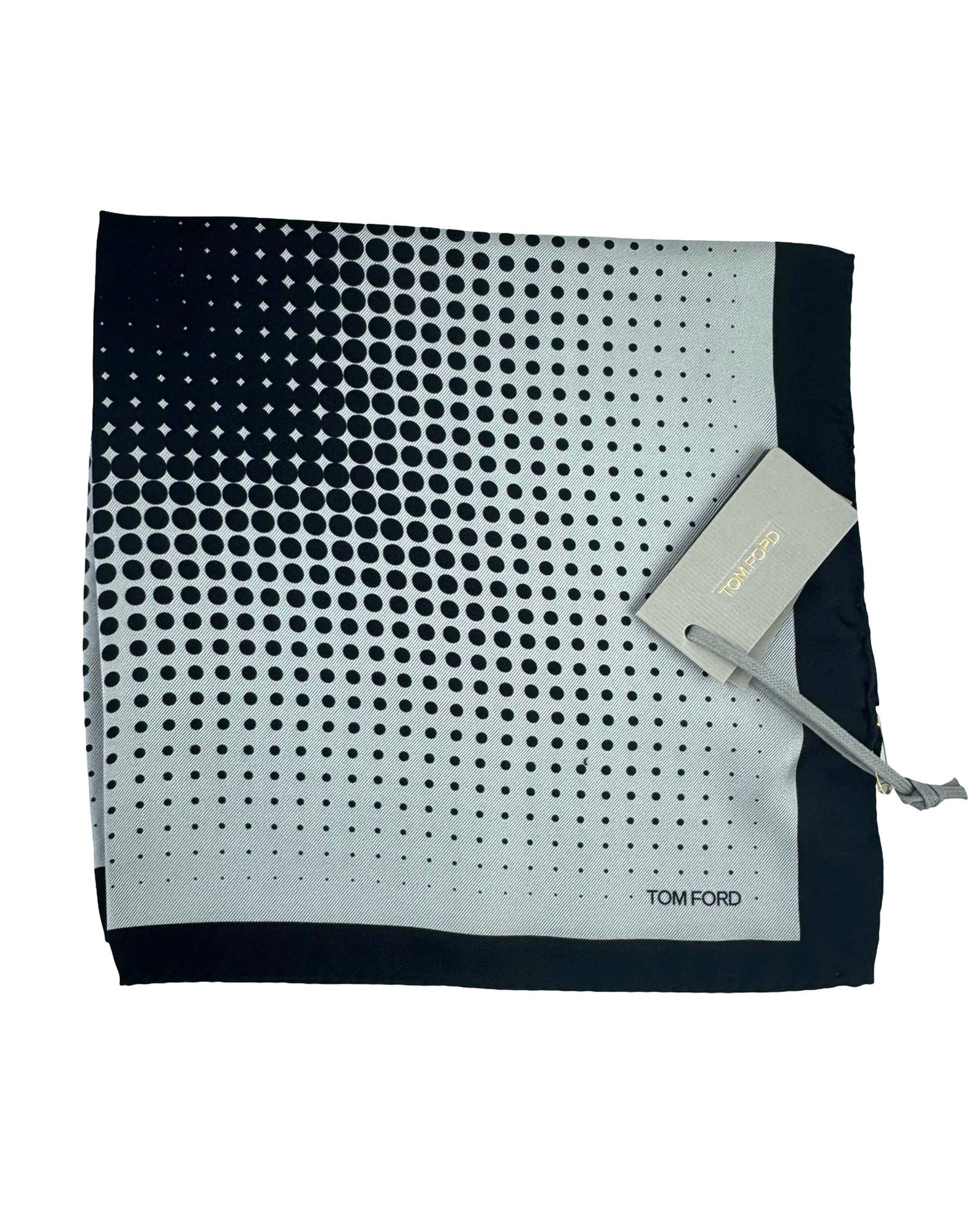 Tom Ford Silk Pocket Square Gray Black Dotted Design
