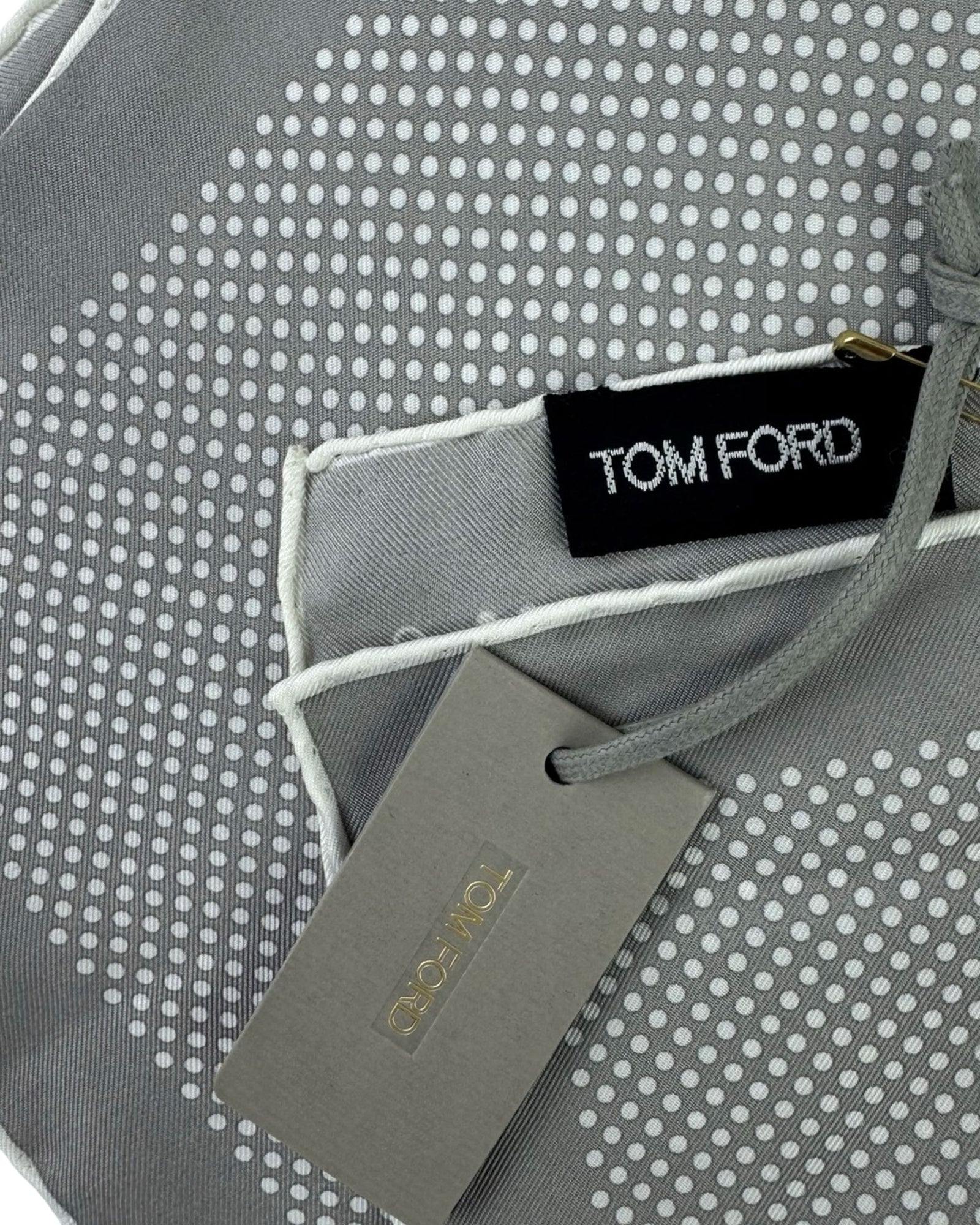 Tom Ford Silk Pocket Square Gray White Dots