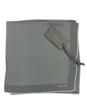 Tom Ford Silk Pocket Square Gray White Dots