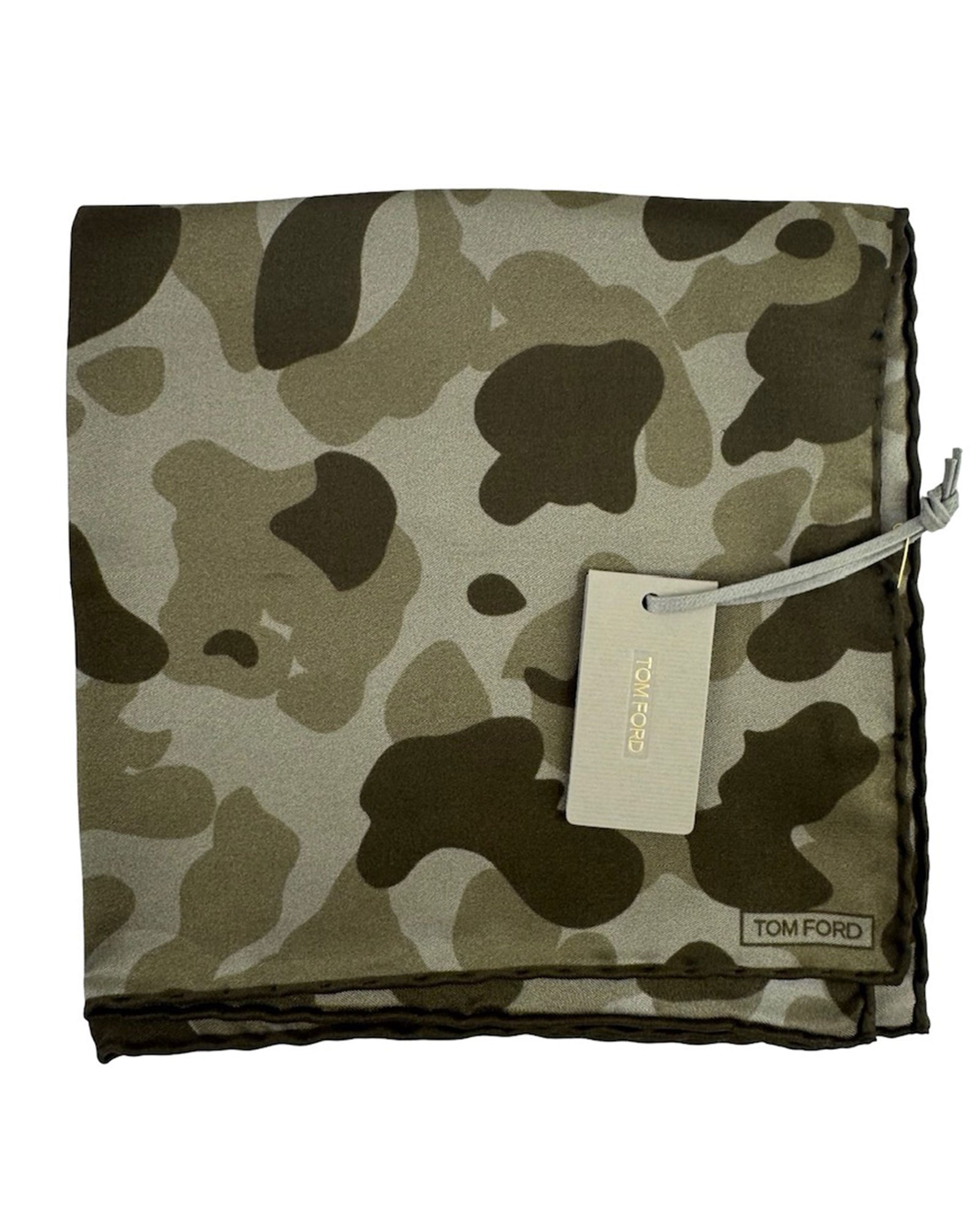 Tom Ford Silk Pocket Square Gray Camo