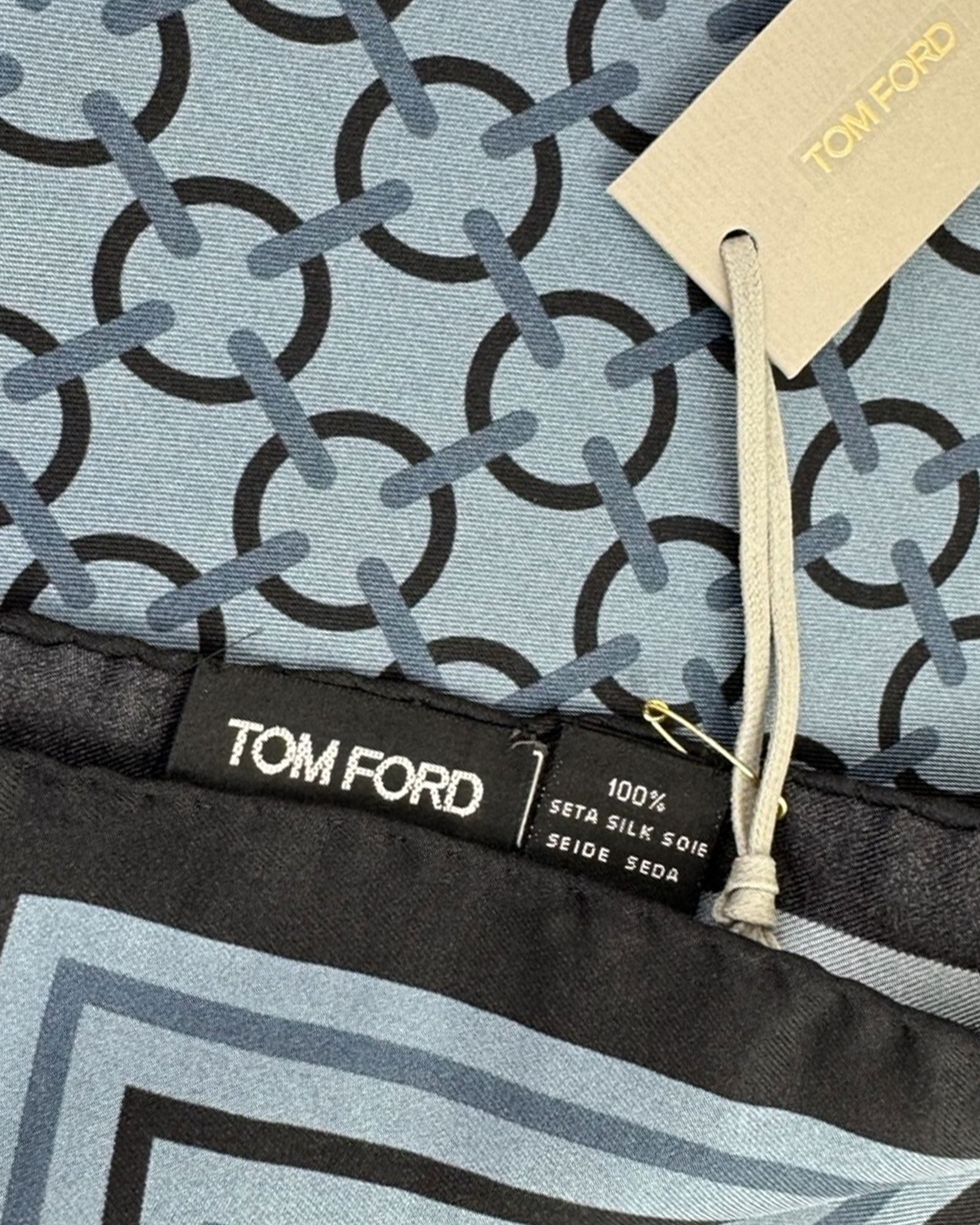 Tom Ford Silk Pocket Square Metal Gray Geometric Design