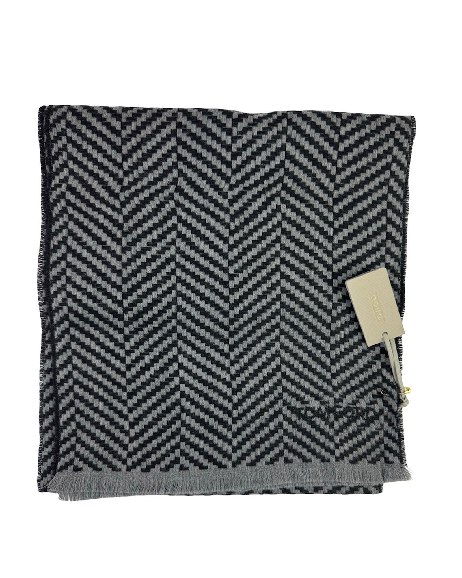 Tom Ford Cashmere Scarf Gray Black Herringbone SALE