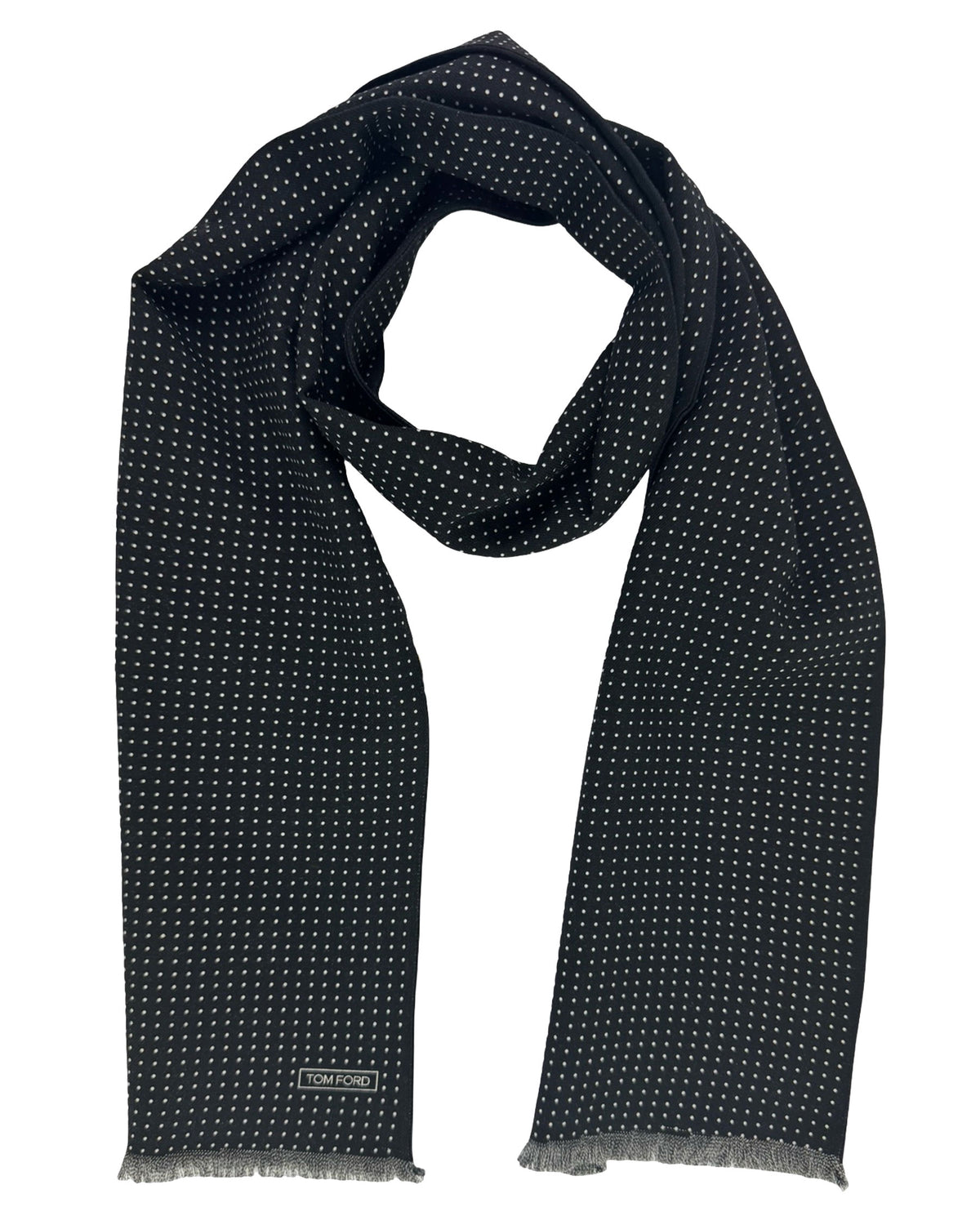 Tom Ford Short Scarf Black Silver Dots Design - Wool Shawl Men Collection